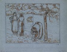 Compositional study of four female peasants working in an orchard ('Spring'), c1894. Artist: Camille Pissarro