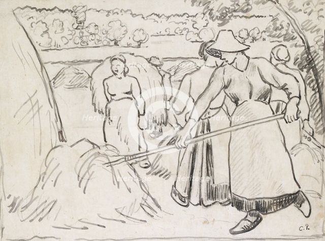 Compositional study of harvesters in a landscape, c1893. Artist: Camille Pissarro.