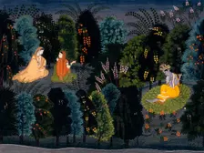 Companion Persuading Radha as Krishna Flutes, Folio from the "Lambagraon"..., c1825. Creator: Anon