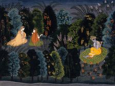 Companion Persuading Radha as Krishna Flutes, Folio from the "Lambagraon"..., c1825. Creator: Anon