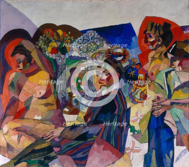 Company at the table, 1916. Artist: Lentulov, Aristarkh Vasilyevich (1882-1943)