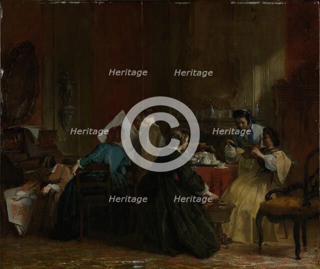 Company of ladies watching stereoscopic photographs, before 1868. Artist: Spoel, Jacob (1820-1868)