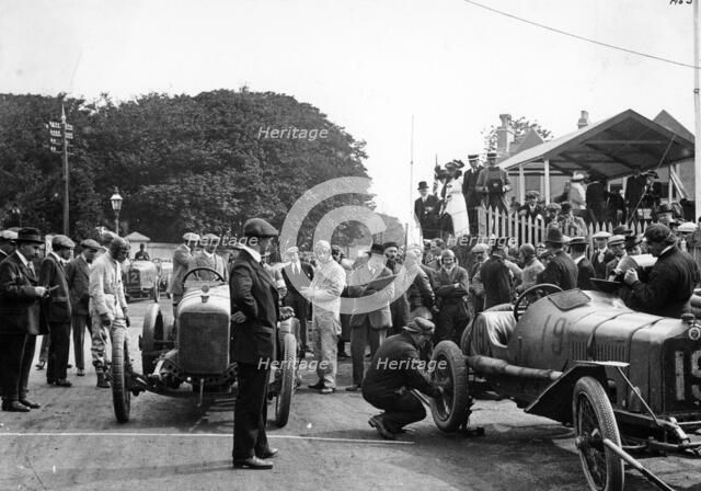 Competitors at the Isle of Man TT, 1914. Artist: Unknown