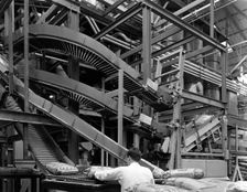 Complex conveyor delivery, Spillers Animal Foods, Gainsborough, Lincolnshire, 1962. Creator: Michael Walters