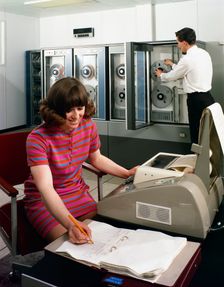 Computer room, Huntsman House, Tetley's brewers headquarters, Leeds, West Yorkshire, 1968. Creator: Michael Walters