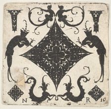 Concave Lozenge-shaped Panel and Grotesque Figures, ca. 1620-30. Creator: Noel Rouillard
