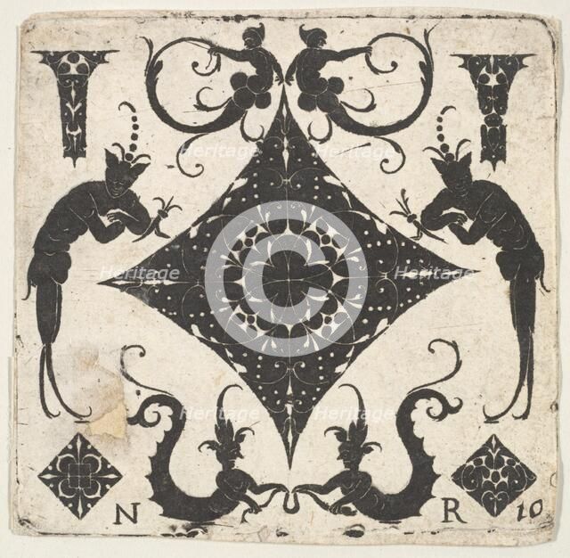 Concave Lozenge-shaped Panel and Grotesque Figures, ca. 1620-30. Creator: Noel Rouillard.