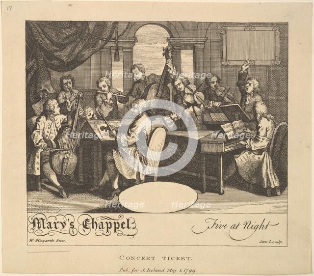 Concert Ticket - Mary's Chappel, Five at Night, May 1, 1799. Creator: Jane Ireland.