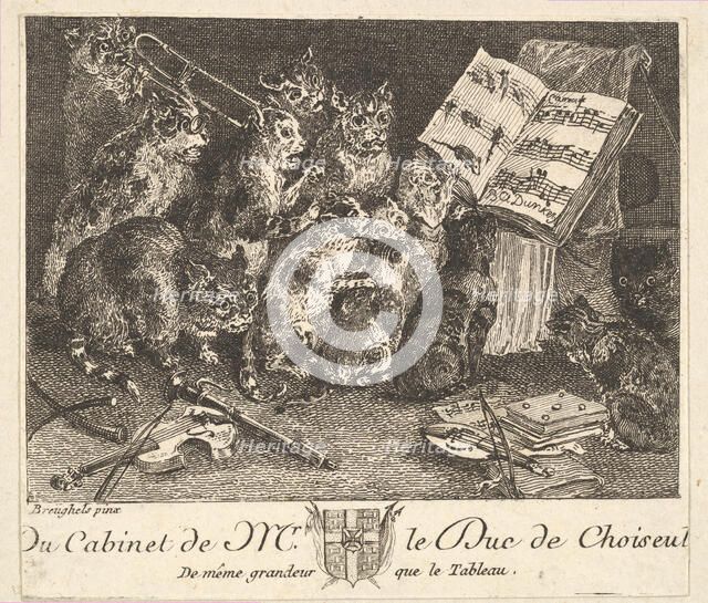 Concert of Cats, after the painting in the collection of the Duc de Choiseul, before 1771. Creator: Balthasar Anton Dunker.