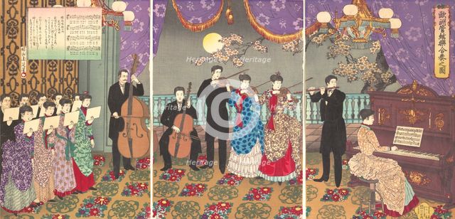 Concert of European Music (Oshu kangengaku gasso no zu), 1889., 1889. Creator: Chikanobu Yoshu.