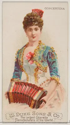 Concertina, from the Musical Instruments series (N82) for Duke brand cigarettes, 1888., 1888. Creator: Schumacher & Ettlinger