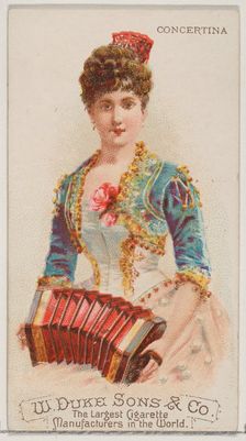 Concertina, from the Musical Instruments series (N82) for Duke brand cigarettes, 1888., 1888. Creator: Schumacher & Ettlinger