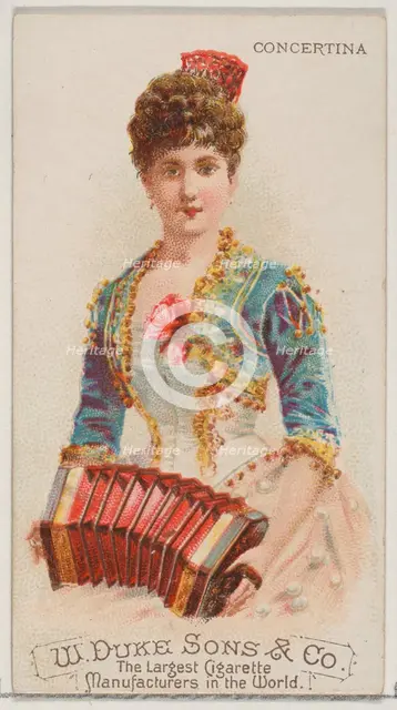 Concertina, from the Musical Instruments series (N82) for Duke brand cigarettes, 1888., 1888. Creator: Schumacher & Ettlinger.