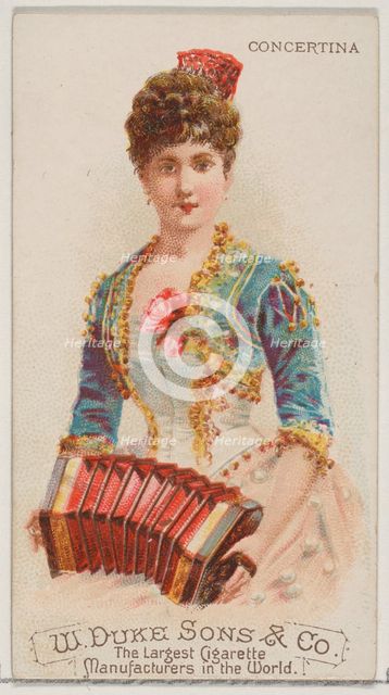 Concertina, from the Musical Instruments series (N82) for Duke brand cigarettes, 1888., 1888. Creator: Schumacher & Ettlinger.