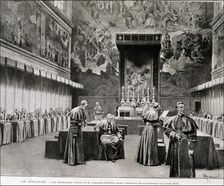 Conclave in the Sistine Chapel to choose a successor to Leon XIII, engraving in the Ilustración …