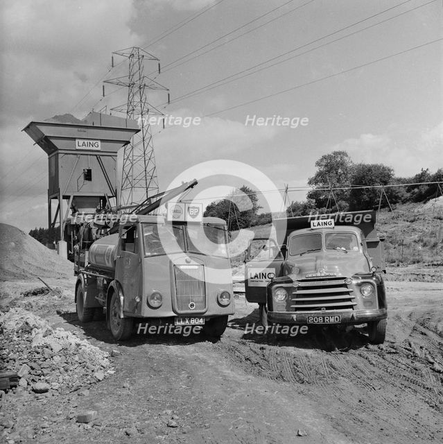 Concrete batching plant on construction site of the London to Yorkshire Motorway (M1), 23/07/1958. Creator: John Laing plc.
