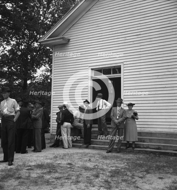 Congregation entering church, Wheeley's Church, Person County, North Carolina, 1939. Creator: Dorothea Lange.