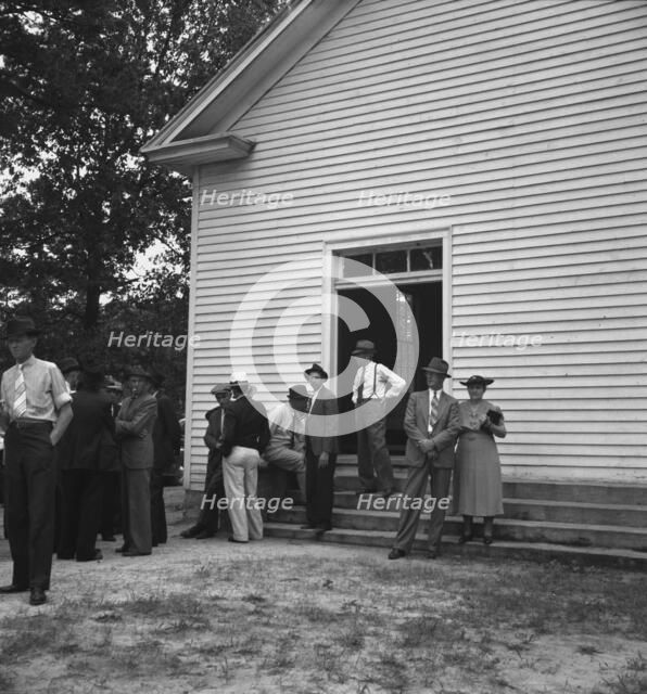 Congregation entering church, Wheeley's Church, Person County, North Carolina, 1939. Creator: Dorothea Lange.