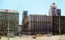Congress Street Expressway entrance at Michigan Avenue, Chicago, Illinois, USA, 1958