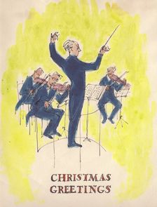 Conductor and orchestra, Christmas card, 1952. Creator: Shirley Markham