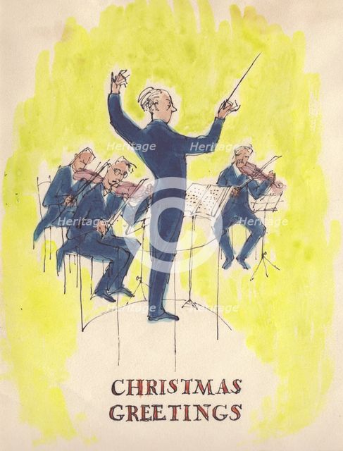 Conductor and orchestra, Christmas card, 1952. Creator: Shirley Markham.