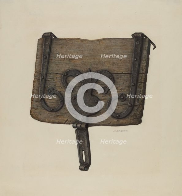 Conestoga Wagon Tool Box Lid, c. 1938. Creator: Austin L. Davison.
