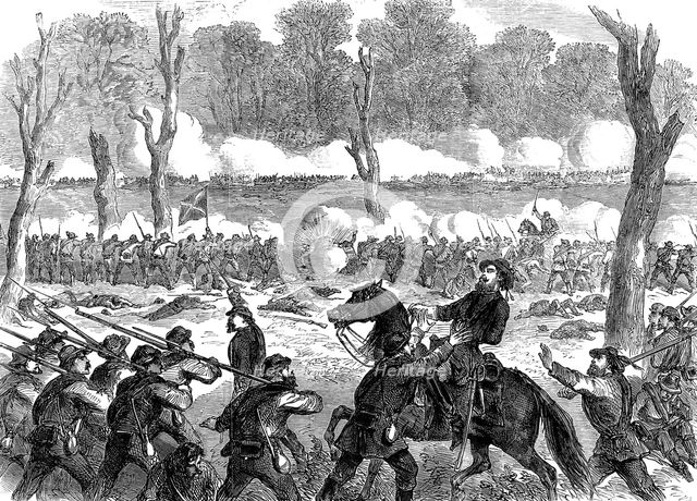 Confederate General Hood wounded at the battle of Chickamauga, American Civil War, 1863. Artist: Unknown