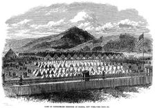 Confederate prisoners in a prison camp at Elmira, New York State, American Civil War, 1865