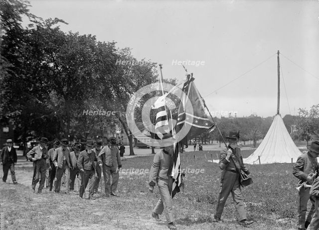 Confederate Reunion - North Carolina Veterans with Flag, 1917. Creator: Harris & Ewing.