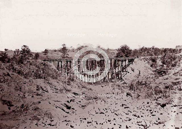 Confederate Trestle Work on Alexandria Railroad, 1861-65. Creator: Andrew Joseph Russell.
