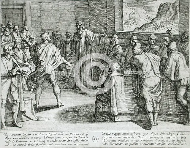 Conference on What Steps to Take Upon the Romans' New Troops Approaching Across the Alps, 1612. Creator: Antonio Tempesta.