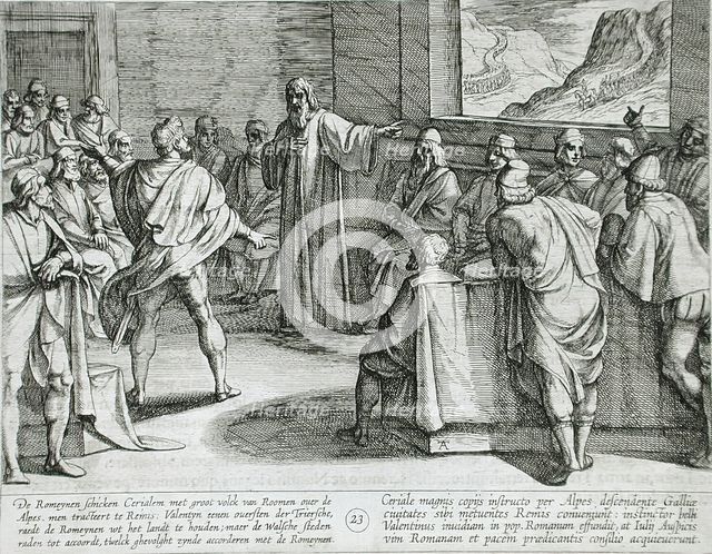 Conference on What Steps to Take Upon the Romans' New Troops Approaching Across the Alps, 1612. Creator: Antonio Tempesta.