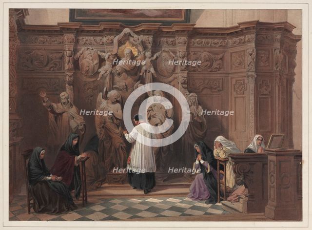 Confessional, Church of St. Paul, Antwerp, 1838. Creator: Louis Haghe (British, 1806-1885).