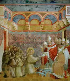 Confirmation of the Rule by Innocent III. (from Legend of Saint Francis), 1295-1300. Creator: Giotto di Bondone (1266-1377)