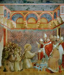 Confirmation of the Rule by Innocent III. (from Legend of Saint Francis), 1295-1300. Creator: Giotto di Bondone (1266-1377)