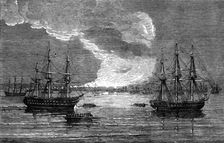 Conflagration at Varna: French Line-of-Battle ship "Bayard" - H.M. Frigate "Leander", 1854. Creator: Unknown