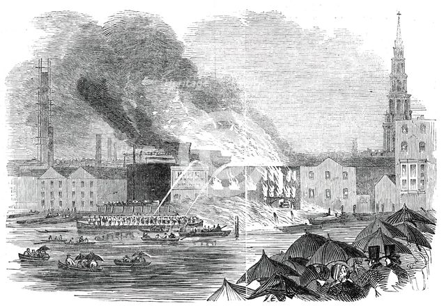 Conflagration at Sir C. Price's Wharf, Blackfriars, 1845. Creator: Unknown.