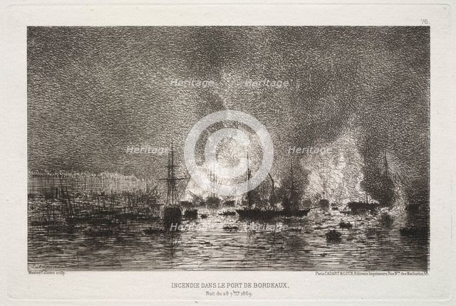 Conflagration in the Port of Bordeaux, 1869. Creator: Maxime Lalanne (French, 1827-1886); Cadart & Luce, rue Nve des Mathurins, 58, Paris.