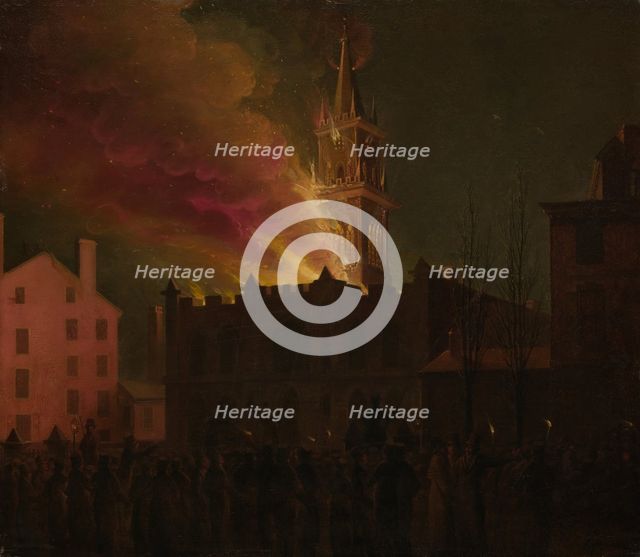 Conflagration of the Masonic Hall, Chestnut Street, Philadelphia, Pennsylvania, 1819. Creators: Samuel Jones, John Lewis Krimmel.