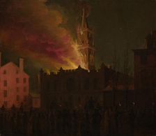 Conflagration of the Masonic Hall, Chestnut Street, Philadelphia, Pennsylvania, 1819. Creators: Samuel Jones, John Lewis Krimmel