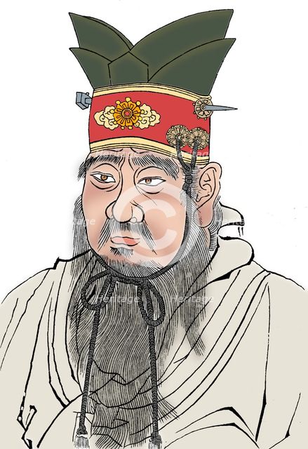 Confucius (551-479 BC), Chinese philosopher. From a rubbing of a marble slab in a Confucian temple. Artist: Unknown.