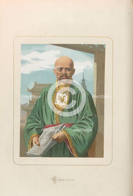 Confucius. From: Hombres y mujeres ce?lebres de todos los tiempos by Juan Landa, 1875-1877. Creator: Anonymous.