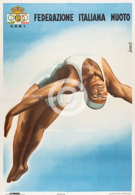 CONI - Federazione Italiana Nuoto, 1936. Creator: Boccasile, Gino (1901-1952).