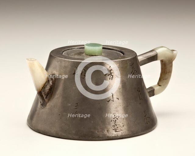 Conical teapot with incised plum and poem, 18th century. Creator: Chen Zhenyue.
