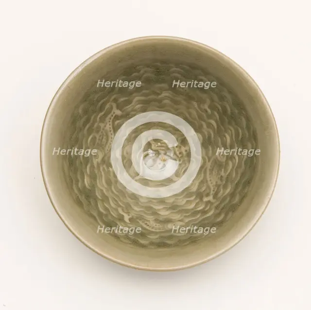 Conical Bowl with Interior of Fish Swimming amid Waves Encircling..., Jin dynasty, 12th century. Creator: Unknown.