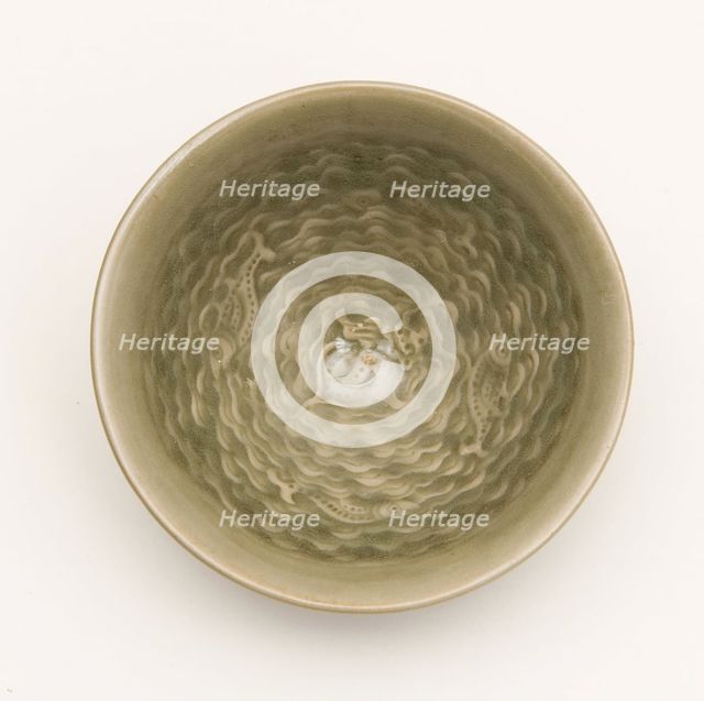Conical Bowl with Interior of Fish Swimming amid Waves Encircling..., Jin dynasty, 12th century. Creator: Unknown.