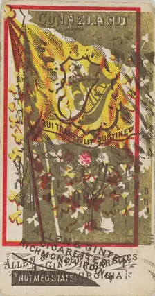 Connecticut and Ireland (double-printed card), from Flags of All Nations, Series 1 (N9) fo..., 1887. Creator: Allen & Ginter