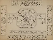 Connecticut-type Hadley Chest-Detail of Central Panel, c. 1936. Creator: Martin Partyka