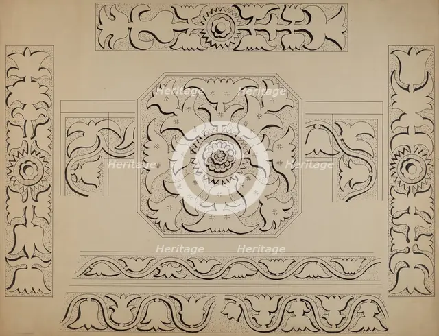 Connecticut-type Hadley Chest-Detail of Central Panel, c. 1936. Creator: Martin Partyka.