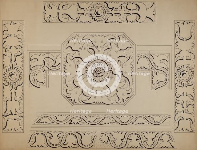 Connecticut-type Hadley Chest-Detail of Central Panel, c. 1936. Creator: Martin Partyka.